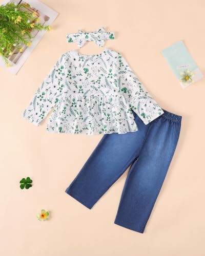 Image of SODLON Baby Girl Clothes Toddler Girls Fall Winter Top Jeans Outfits 9M-5T
