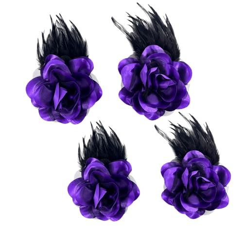 Sanrich 4pack Mexican Flower Hair Clips Large Rose Hairpin Headpieces with Feather Hair Accessories...