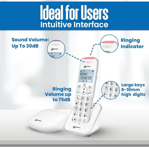 Geemarc Liberty 200 Twin, Amplified Home Telephone with Small DECT Base, Loud Ringer, Hearing Aid Compatible Cordless Phones, Easy Use 2 Cordless Handset to Be Placed Anywhere in the House - Image 3