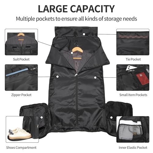 Image of seyfocnia Carry On Garment Bag for Travel, Convertible Travel Garment Bag for Men Women, 2 in 1 Hanging Suitcase Suit Business Travel Bag, Black
