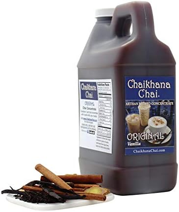 Chaikhana Chai - Original Vanilla Chai Concentrate - Slow Brewed with Organic Black Tea, Real Vanilla Beans and Fresh Crushed Spices - 1/2 Gallon - Makes (40) 8 oz. Drinks