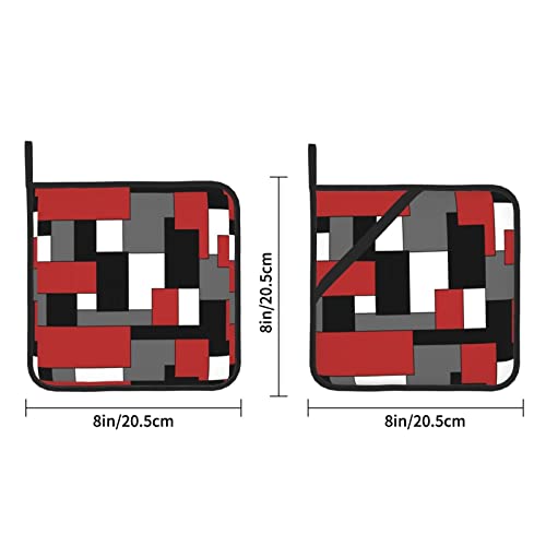 Pot Holders For Kitchen,Abstract Red Black Check Patternheat Resistant Potholder Non-Slip Heat Pad 2 Pcs,Oven Mitts Potholders For Daily Kitchen Baking,Cooking,Restaurant 8 Inch #TOP3