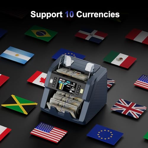LOLARAN AL-923 Mixed Denomination Money Counter Machine, Value Counting with CIS/UV/MG/IR/DD/DBL/HLF/CHN Counterfeit Detection, Touch Screen, Supports 120 Currency Programs,Blue-Black by LOLARAN - Image 3