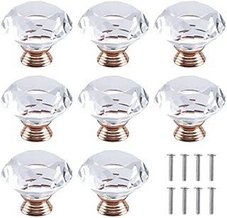 suchkawe 8 PCS 40 mm Crystal Door Knobs Rose Gold Diamond Shape Crystal Glass Cabinet Door Knobs with Alloy Screw Cabinets Dresser Cupboard Wardrobe Pulls Handles for Home Office Kitchen DIY