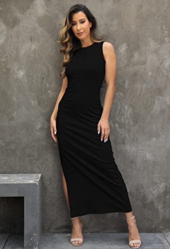 LaSuiveur Women's Sleeveless High Slit Bodycon Causal Dress Summer Beach Party Vacation Tank Maxi Dresses3