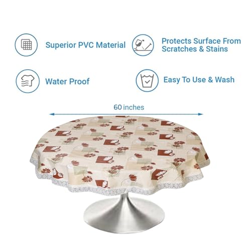 Image of Dakshya Industries PVC Waterproof Round Table Cover for 4 Seater Dining Table | 60 Inch Round Printed Table Cover | Spill Proof, Oil Resistant, Heat Resistant, Wipe Clean