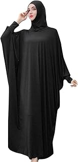 Women's Solid Muslim One-Piece Prayer Dress Abaya Kaftan with Hijab Full Length Dress - Buy now