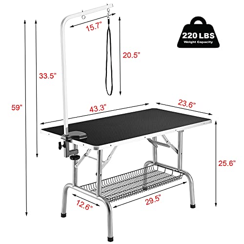 FARRAY 43” Heavy Duty Pet Dog Grooming Table, Professional Foldable Dog Trimming Table with Adjustable Arm, Noose & Mesh… - Image 3