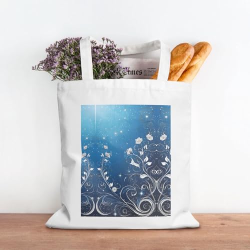Blue Mini Flower Swirl Print Canvas Shopping Bag Reusable Eco-Friendly Handbag With Large Capacity For Everyday Use3