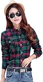 AvaCostume Womens Casual Fleece Winter Plaid Slim Shirt Blouse, 10 - Green Red Blue L