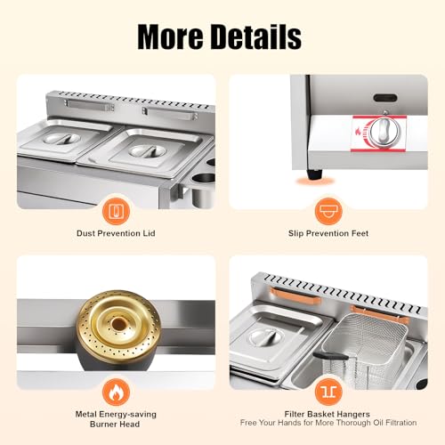 Commercial Gas Deep Fryer, 2 x 6.34 qt Stainless Steel Gas Deep Double Fryer Tabletop Gas Deep Fryer with Basket for Restaurants, Supermarkets and Fast Food Stalls 23.74 x 18.11 x 13.18 Inch
