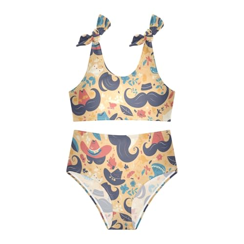 KLL Art Decor Mustache Pattern Retro Happy Fathers Day Girl Two Pieces Bikini Set Beach Bathing Suit Swimming Suits3