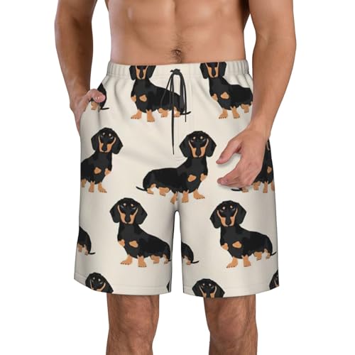 WURTON Dachshund Dog Print Mens Swim Trunks Compression Liner Swimming Trunks Bathing Suit Quick Dry Shorts
