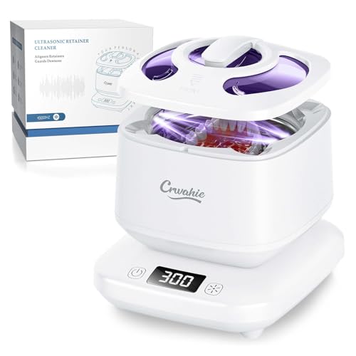 Image of Ultrasonic Retainer Cleaner, Detachable 45kHz Retainer Cleaner Machine 3 Modes Dental Cleaning Pod with Visible Window Digital Timer for Mouth Guard, Dentures, Aligner, Braces, Jewelry - White