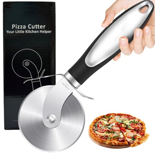 Premium Pizza Cutter Wheel - Stainless Steel Sharp Pizza Slicer - Easy to Cut & Clean - Dishwasher Safe - Handle Large & Small Pizza Professional Pizza Knife