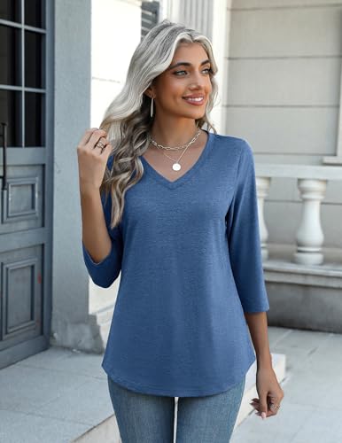 Zeagoo Women's T Shirts 3 Pack 3/4 Sleeve V Neck Basics Tees Casual Loose Fit Soft Fall Tops Outfits 2025 S-XXXL3
