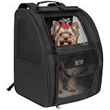 Aystkniet Zaino Trasportino per Cani e Gatti fino a 10 kg, Trasportino Pieghevole con Ventilazione a 270°, 3 Aperture di Accesso, Tenda Coprivista, Fascia per Trolley, per Viaggi