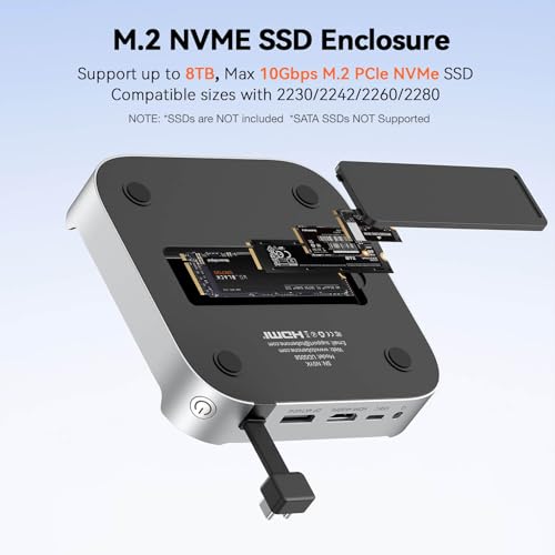 Image of TobenONE 13-in-1 Mac mini M4 Dock with 8TB SSD Enclosure, Mac mini M4 Hub Stand for Mac mini M4 /M4 Pro 2024, 4K@144Hz DP, 4K@60Hz HDMI, 5 USB (Max 10Gbps), SD /Micro SD, Audio, One-Touch Power Button