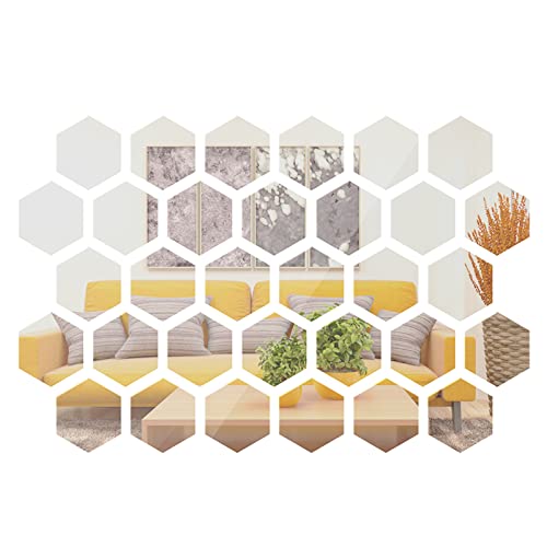 Shappy 24 Pieces Removable Acrylic Mirror Setting Wall Sticker Decal Hexagons Mirrors Tile Sticker Honey Comb Mirror Decal for Home Living Room Bedroom Decor (6 x 5.2 x 3 Inch)