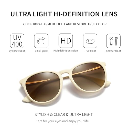 SUNGAIT Vintage Round Sunglasses for Women Men Classic Retro Designer Style(Milky White Frame Brown Gradient Lens) SGT567-RBSC - Thumbnail 2