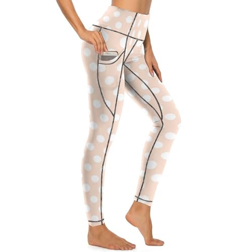 Legging de yoga taille haute pêche à pois pour femme avec poches