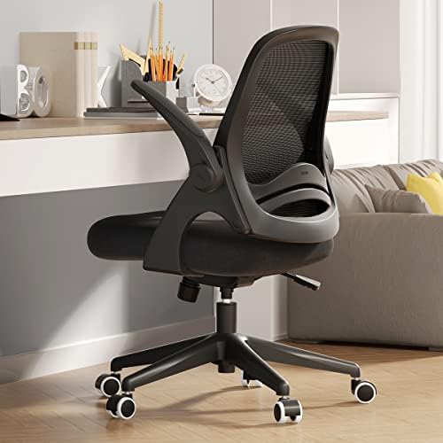 Hbada Office Chair Desk Chair with Flip Up Arm, Breathable Mesh Ergonomic Office Chair with Adjustable Height & PU Wheels, Swivel Computer Chair Home Office Chair, Black