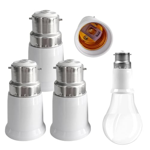 Pixaro 4pcs B22 to E27 Light Bulb Adapter, Bayonet to Screw Bulb Adaptor,Screw Lamp Base Converter and Base Socket Adapter Converter for Incandescent, Led, CFL Bulbs
