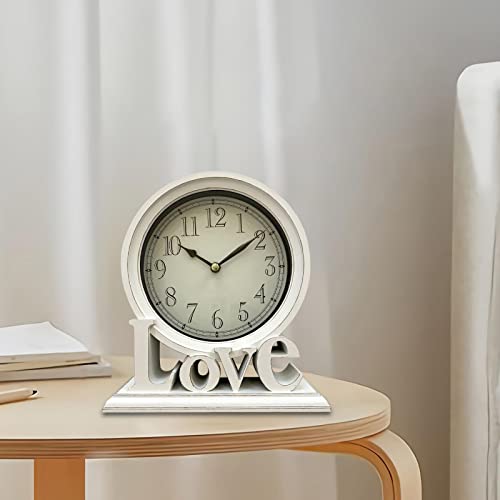 Miniatura 5 de Reloj De Escritorio Redondo Relojes De Repisa Relojes De Estante Silenciosos Relojes De Mesa Chimenea Sin Tictac Digital Para Bodas Decoraciones De, Blanco