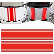 Pack-2 Car Hood Sticker, 70.8" x 3.1" Personalized Modified Racing Stripe Decal, Car Body Bumper Waterproof Sun-Proof Self-Adhesive Sports Decoration, Universal for Cars Trucks Red