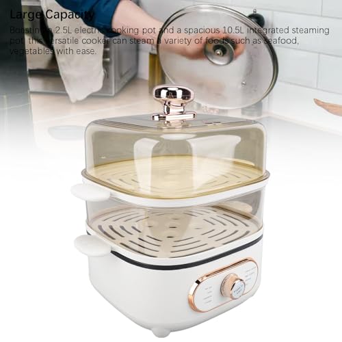 2 Tier Electric Steam Pot, 1200W 10.5L Stackable Multipurpose Cooker Electric Hot Pot 2.5L cooking pot with Steaming Plate for Soup Noodles Oatmeal (US Plug 110V) by Brrnoo - Used condition - Image 8