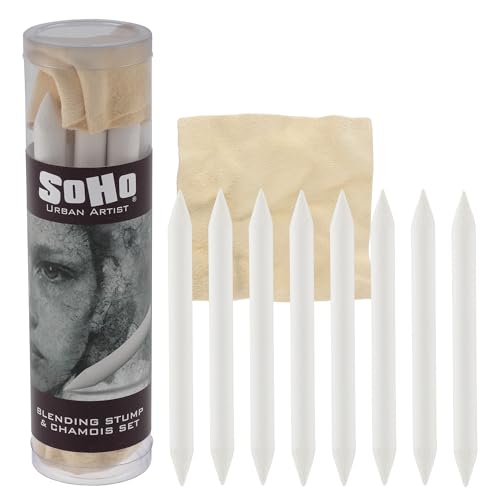 SoHo Urban Artist Blending Stumps & Chamois Tube &ndash; Box of 12, 9-Piece Sets for Sketching, Shading & Blending