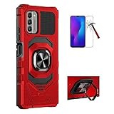Phone Case for Nokia C300/ Nokia C 300 (Straight Talk, TracFone), Ring Kickstand Hybrid Case Cover + Tempered Glass (Red)