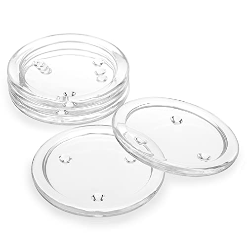 BSTKEY 5 Pack 10cm Glass Round Candle Plates Cup Mat, Transparent Glass Coaster Holder Set Pillar Candlestick Holder Stand for Candles