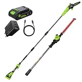 Greenworks 24V 2-in-1 Teleskop Heckenschere & Astsäge Set mit 4,0Ah Akku & 65W USB-C Ladegerät, Brushless Motor, 51 cm Klinge, 20 cm Säge, 112,5° Drehkopf, 3-teiliger Teleskopstab CKPH321A2