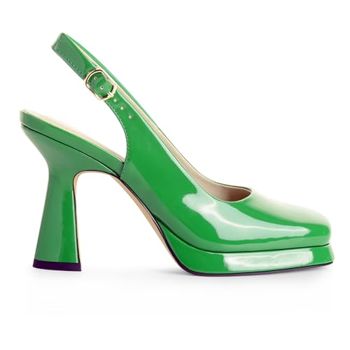 Image of High Heels for Women Slingback Square Toe Pumps Shoes Closed Toe Heels Mary Jane Fashion Dressy Platform Heeled Sandals