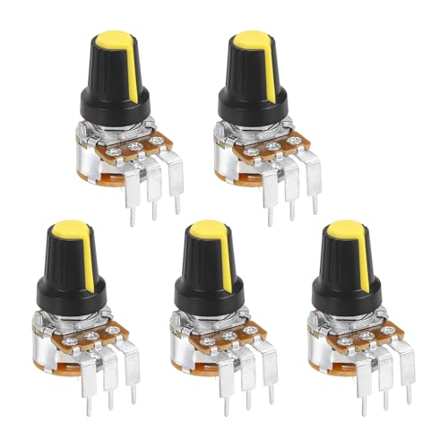 Image of sourcing map 5Pcs 100K Ohm Rotary Potentiometer Volume Control Pots for Guitar, WH148 3 Pin Single Turn Linear Taper Variable Resistor Potentiometers for Inverter Speed Regulation, Black Yellow