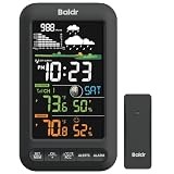 BALDR Wireless Indoor Outdoor Thermometer Weather Station with Remote Sensor, Vertical Color Display, Temperature Humidity Monitor, 12H Forecast, Atomic Clock, Adapter Powered, Black