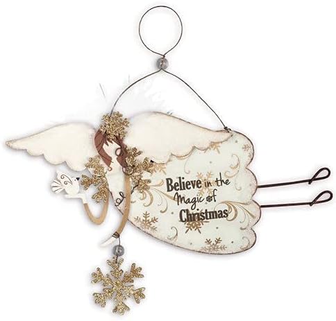 Miniatura 1 de Adorno de Navidad de ángel de copo de nieve, decoración navideña de casa de campo Shabby Chic, decoraciones metálicas de árbol por adornos del