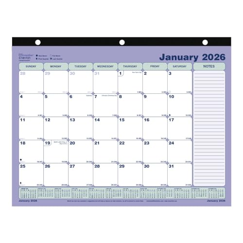 Brownline® 2026 Monthly Desk Pad Calendar, 12 Months, January to December, Three-Hole Punched, 11