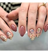 Flower Press on Nails Short Almond Fake Nails Press ons with Designs Floral False Nails Acrylic G...