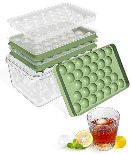 Ice Cube Tray with Lid and Bin,Ice Tray,62 Round Ice Trays for Freezer, BPA-Free Plastic Ice Cube Molds, Easy Release Ice Ball Maker, Stackable Ice Molds for Cocktails, Whiskey, Coffee