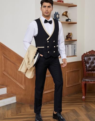 3 Piece Tuxedo for Men Slim Fit Suit for Men Wedding Homecoming Tux Blazer Vest Pants with Bow Tie4