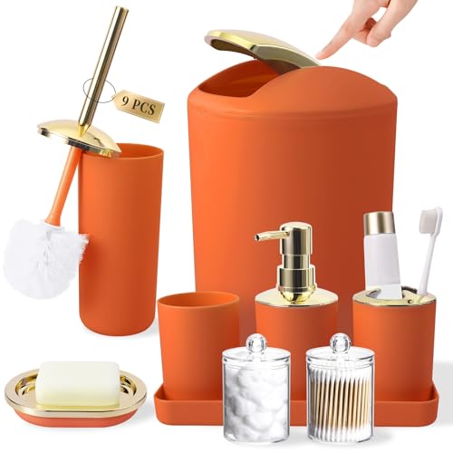 BSSN Orange Bathroom Accessories Set, Luxurious 9-Piece Bath Decor Set