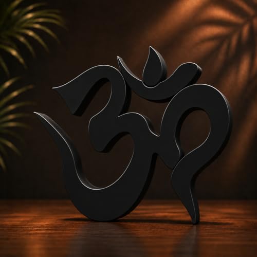 Image of Mad Masters Om Hindu Religious Table Decor - Aesthetic Desk, Shelf & Wall Showpiece for Home, Mandir, Office, Business | Vastu Friendly Gift, Matte Black (15.2 x 12.7 x 2.5 cm)