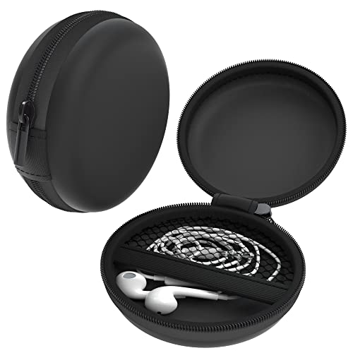 EAZY CASE Universal Tasche für In-Ear Kopfhörer mit Netzfach - Hardcase Aufbewahrungsbox, Schutztasche mit umlaufenden Reißverschluss, extra klein, rund, Schwarz
