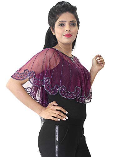 Image of Matelco Women's net Embellished Poncho Purple