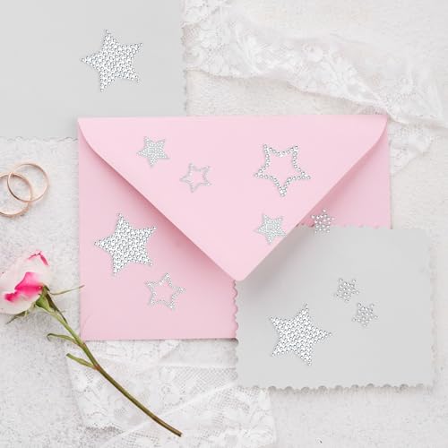 Image of 84Pcs Glitter Silver Star Stickers Christmas Self Adhesive Rhinestone Star Stickers Silver Glitter Bling Crystal Star Sticker Self-Adhesive Assorted Star Labels Gift Decor Holiday Window Car Decal