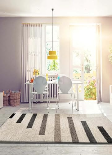 ATTICGO Alfombra de Pelo Largo Scenic - Rectangular - Fibra sintética - Alfombra para salón y Dormitorio, de Estilo Shaggy geométrico - Gris 354-135x190 cm