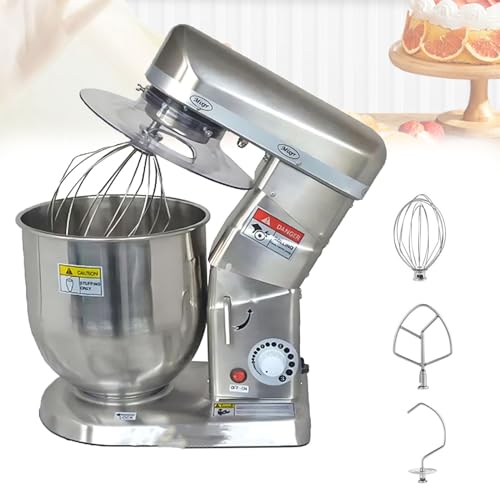 Zowdrix Batidora Comercial De 500W, Batidora De Pie Ajustable De 3 Velocidades con Batidor, Gancho, Batidor De Varillas Y Batidora para Pan Y Pasteles para PanaderíAs Y PizzeríAs Silver-5L