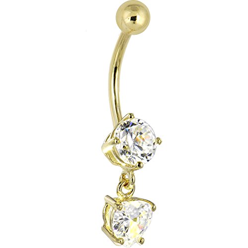 Body Candy Solid 14K Yellow Gold Rounded Heart Dangle Belly Ring #TOP16